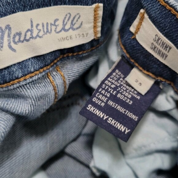 Madewell Blue Denim Skinny Skinny Distressed Ripped Low Rise Jeans 25 (25x28) - Picture 3 of 15